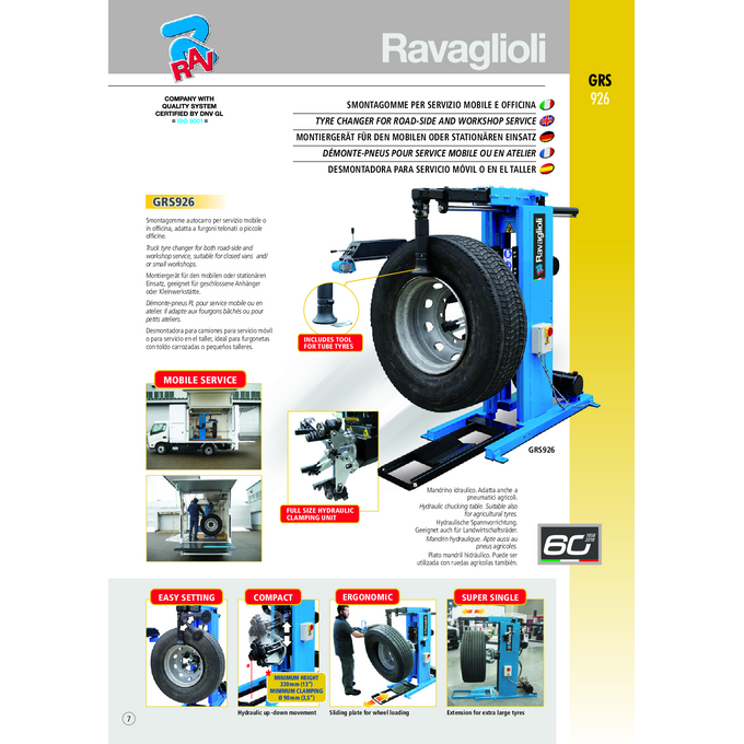 Tyre changer GRS926 Ravaglioli