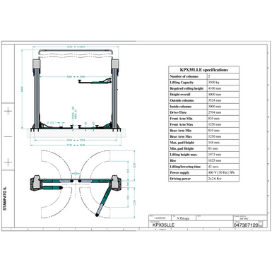 2 post lift KPX35LLE TD 0473 0712 0 02  