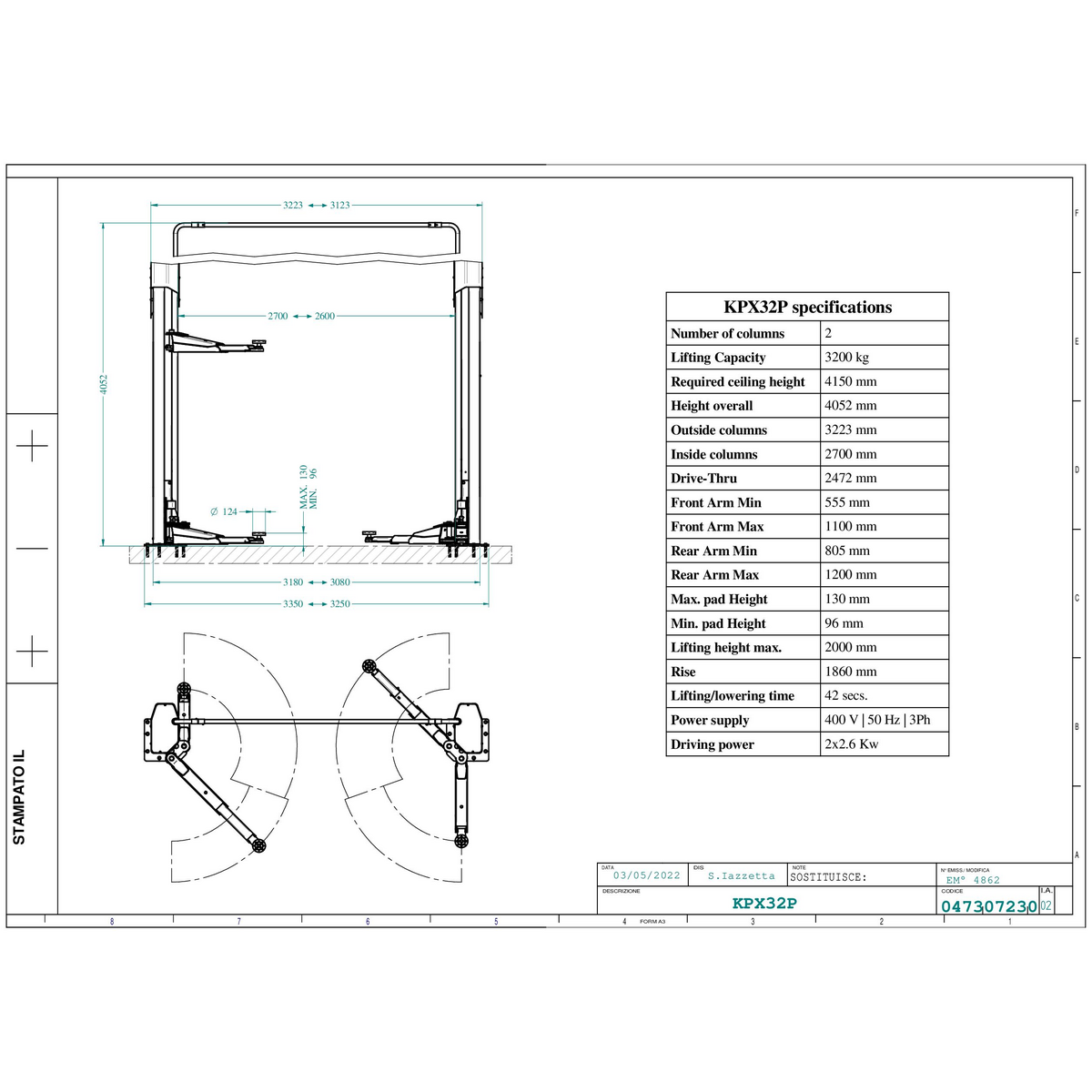 2post lift KPX32P Ravaglioli