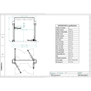 2 post lift KPX55ELIKTA TD 0473 0720 0 01  2022 