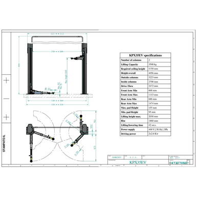 2 post lift KPX35EEV 0473 0708 0 03  