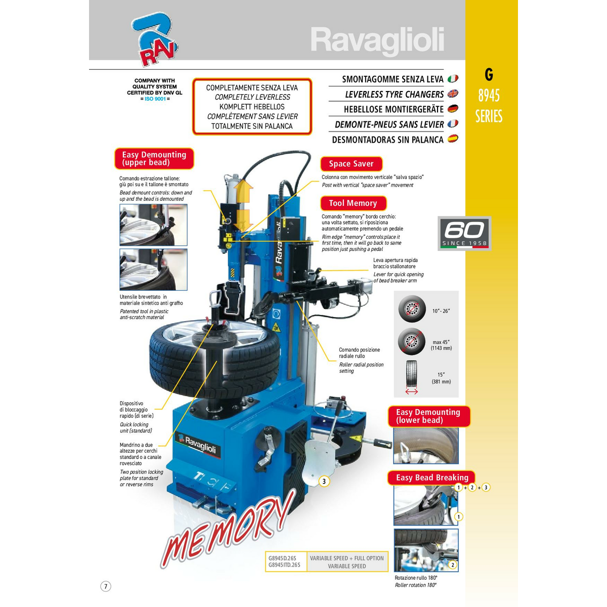 Tyre changer G8945ITD.26S Ravaglioli