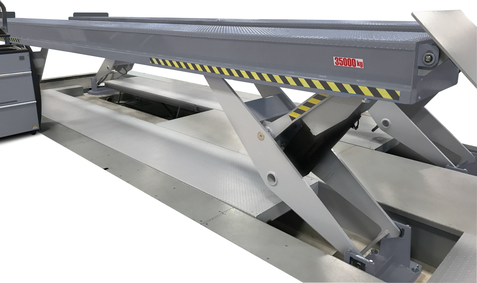 Floor leveling for vertical scissor lifts with 8 m platform length