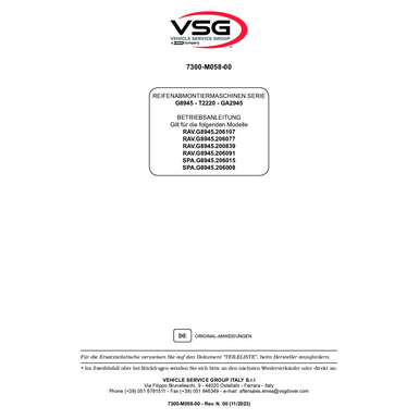 Tyre changer RAVG8945 SPAG8945 SP 7300 M058 00 VSG rev00  