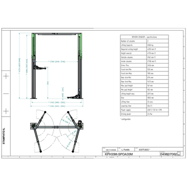 2 post lifts KPH35M SPOA35M TD 049807060 2024 