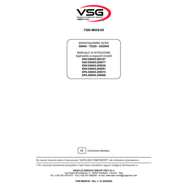 Tyre changer RAVG8945 SPAG8945 SP 7300 M058 00 VSG rev01  