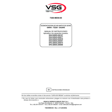 Tyre changer RAVG8945 SPAG8945 SP 7300 M058 00 VSG rev01  
