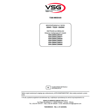 Tyre changer RAVG8945 SPAG8945 SP 7300 M058 00 VSG rev01 pl 