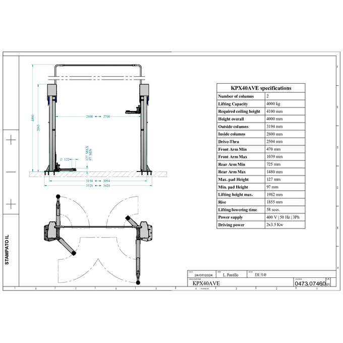 2-post lift KPX40AVE - Ravaglioli