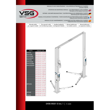2 Post lifts KPH35 KPH35M KPH35RM KPH35EVP KPH35S KPH35SM KPH35SRM KPH35SEVP KPH45S KPH40 SPASPH45 IM 0498 M001 0 5L MULTI 2025 