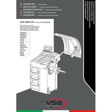 Wheel Balancers LIBRAK240 LIBRAK345 LIBRAK338 LIBRAK328 G2114 G2116 G2120 G2121 T2020 2D WB430 EASY G2124 GTL2120 ER328 ER448 ERL240 IM 1296 M027 02 VSG rev04 multi 2025