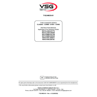 Tyre changer ROTCLASS COMBI RAVG1001 G1065 IM 7102 M035 01 VSG rev02 EN