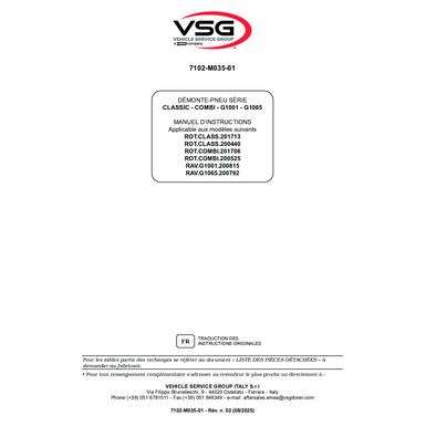 Tyre changer ROTCLASS COMBI RAVG1001 G1065 IM 7102 M035 01 VSG rev02 FR