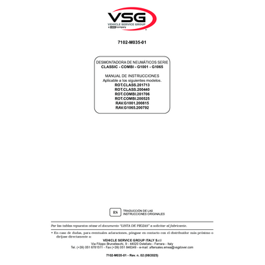 Tyre changer ROTCLASS COMBI RAVG1001 G1065 IM 7102 M035 01 VSG rev02 ES