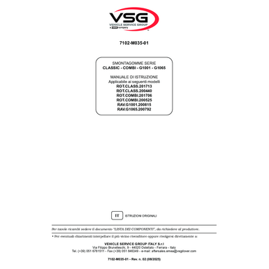 Tyre changer ROTCLASS COMBI RAVG1001 G1065 IM 7102 M035 01 VSG rev02 IT